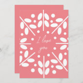 ピンクのスカンジナビア民俗芸術「愛してる」カード 招待状 (正面/裏面)