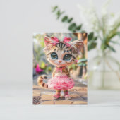 ピンクのスカートを履いたかわいい子猫 シーズンポストカード (スタンド正面)