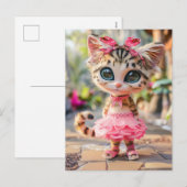 ピンクのスカートを履いたかわいい子猫 シーズンポストカード (正面/裏面)