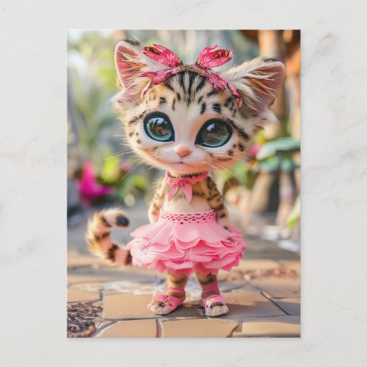 ピンクのスカートを履いたかわいい子猫 シーズンポストカード (正面)