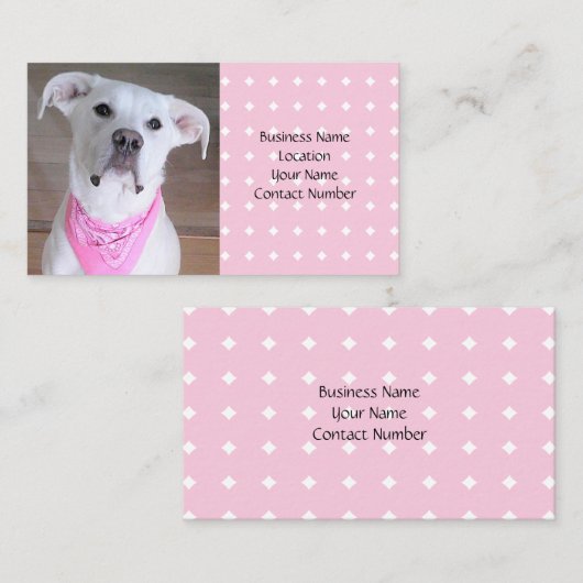 ピンクのスカーフを巻いたかわいい白い子犬 名刺 (正面/裏面)