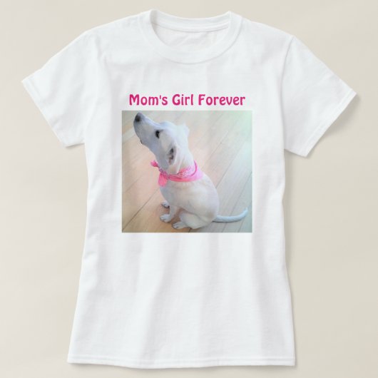 ピンクのスカーフを着たかわいい白犬お母さんの日T-S Tシャツ (デザイン正面)