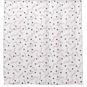 ピンクのスクイグルと黒い点 メンフィスパターン シャワーカーテン (正面)