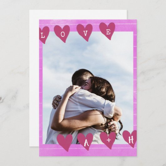 ピンクのスクラップブック写真バレンタインデーのカード シーズンカード (正面/裏面)