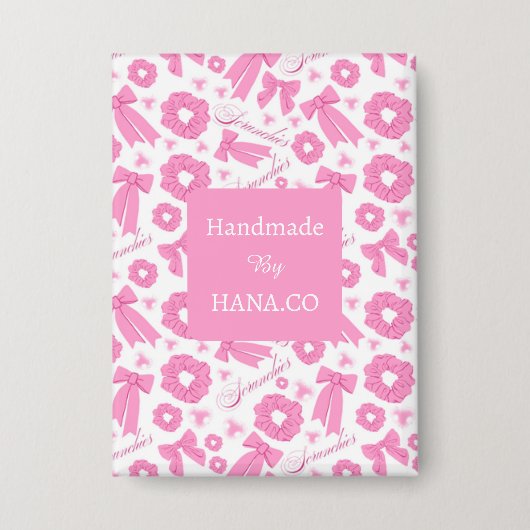 ピンクのスクランチパターン かわいい髪飾り 缶バッジ (正面)