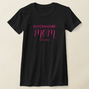 ピンクのスクリプトでできたママのホワイトカスタムネーム Tシャツ