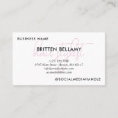 ピンクのスクリプトの職業に写真を追加 名刺 (正面)