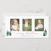 ピンクのスクリプトクリスマスツリー3枚の写真 シーズンカード (正面)