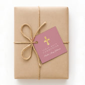 ピンクのスクリプトクロス女の子の初聖体拝領 フェイバータグ