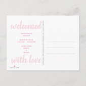 ピンクのスクリプトタイポグラフィへようこそ6フォトコラージュ 案内ポストカード (裏面)