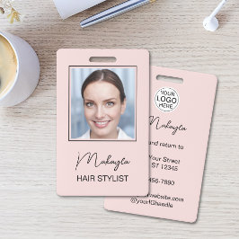 ピンクのスクリプトロゴ 写真 ヘアスタイリスト バッジ