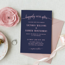 ピンクのスクリプモダントNavy'sの後で幸せ結婚に 招待状