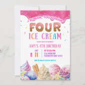 ピンクのスクリーム4 アイスクリーム バースデーパーティー 招待状 (正面)