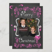 ピンクのスクロカスタマイズール写真ホリデーカード シーズンカード (正面/裏面)