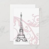 ピンクのスクロールとエッフェル塔 招待状 (正面/裏面)