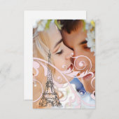 ピンクのスクロールとエッフェル塔 招待状 (正面/裏面)