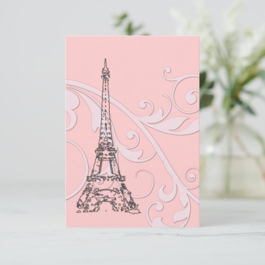 ピンクのスクロールとエッフェル塔 招待状 (スタンド正面)