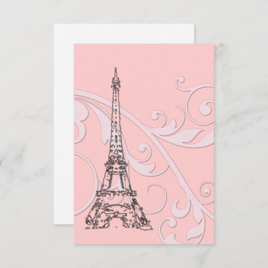 ピンクのスクロールとエッフェル塔 招待状 (正面/裏面)