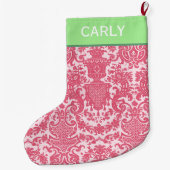 ピンクのスクロールパターン ラージクリスマスストッキング (裏面)
