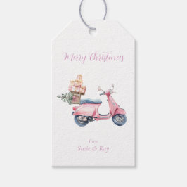 ピンクのスクーターのクリスマスショッピング ギフトタグ