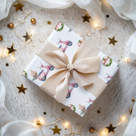 ピンクのスクーターのクリスマス ショッピング ラッピングペーパー