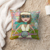 ピンクのスクーターの枕 クッション (ブランケット)