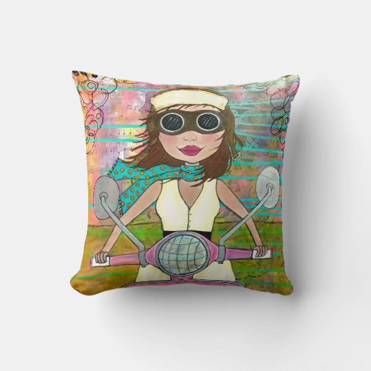 ピンクのスクーターの枕 クッション (正面)