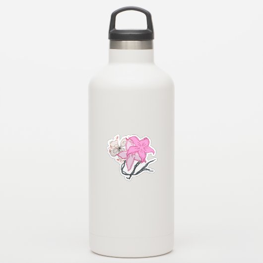 ピンクのスケッチされた花束 シール (ウォーターボトル)