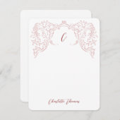 ピンクのスケッチヴィンテージフローリッシュモノグラム文房具 ノートカード (正面/裏面)