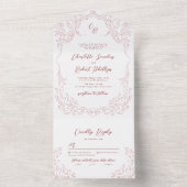 ピンクのスケッチヴィンテージフローリッシュモノグラム結婚ズ オールインワン招待状 (内側)