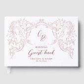 ピンクのスケッチヴィンテージフローリッシュモノグラム結婚ズ ゲストブック (正面)