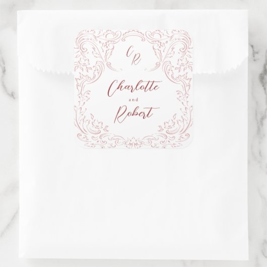 ピンクのスケッチヴィンテージフローリッシュモノグラム結婚ズ スクエアシール (バッグ)