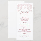 ピンクのスケッチヴィンテージフローリッシュモノグラム結婚ズ メニュー (正面/裏面)