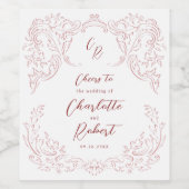 ピンクのスケッチヴィンテージフローリッシュモノグラム結婚ズ ワインラベル (シングルラベル)