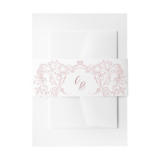 ピンクのスケッチヴィンテージフローリッシュモノグラム結婚ズ 招待状ベリーバンド (正面例)