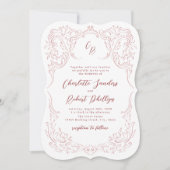 ピンクのスケッチヴィンテージフローリッシュモノグラム結婚ズ 招待状 (正面)