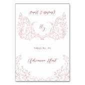 ピンクのスケッチヴィンテージフローリッシュ折り畳み座席表 テーブルナンバー (正面)