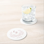 ピンクのスケッチヴィンテージ結婚フローリッシュモノグラム ラウンドペーパーコースター (インサイチュ)