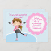 ピンクのスケート誕生日招待状 招待状 (正面/裏面)