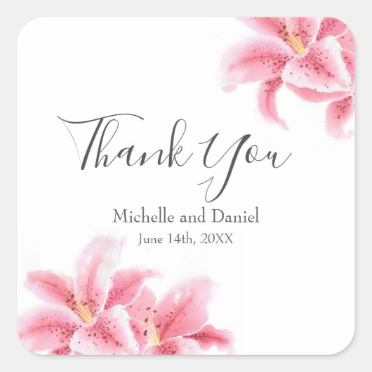 ピンクのスズメユリ スクエアシール (正面)