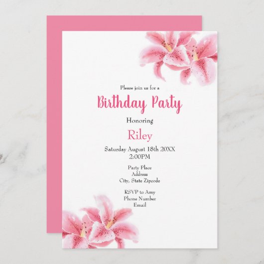 ピンクのスズメユリ 招待状 (正面/裏面)