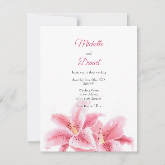 ピンクのスズメユリ 招待状 (正面)