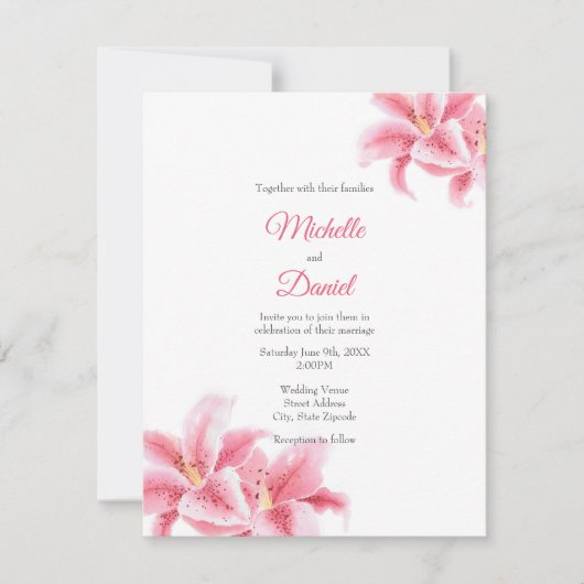 ピンクのスズメユリ 招待状 (正面)