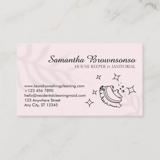 ピンクのスターバブル洗浄ブラシ清掃員メイド 名刺 (裏面)