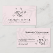 ピンクのスターバブル洗浄ブラシ清掃員メイド 名刺 (正面/裏面)