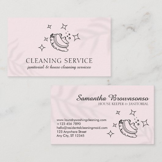 ピンクのスターバブル洗浄ブラシ清掃員メイド 名刺 (正面/裏面)