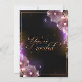 ピンクのスターライトの花/金ゴールドトリム 招待状 (正面)