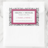 ピンクのステッチDamask水平結婚のワインラベル 長方形シール (バッグ)