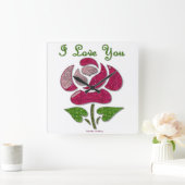 ピンクのステンシルは愛I上がりました スクエア壁時計 (ホーム)