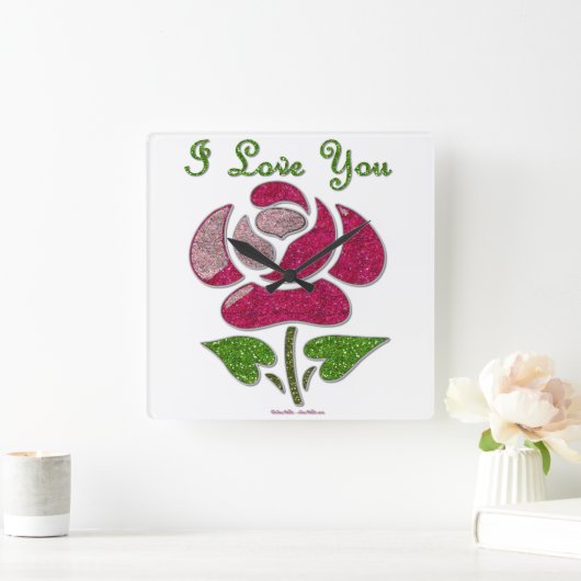 ピンクのステンシルは愛I上がりました スクエア壁時計 (ホーム)